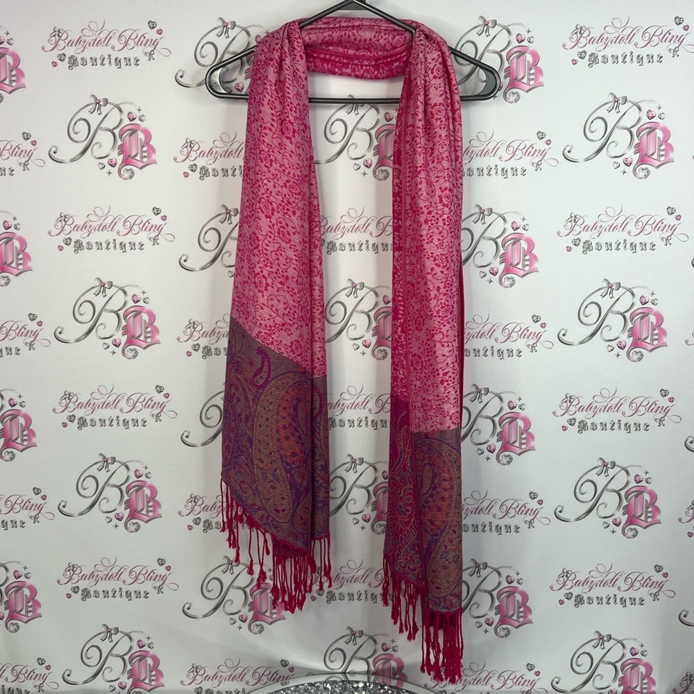 Scarf shawl wrap tassles boho paisley Elegant Pink and Purple Women's Scarf